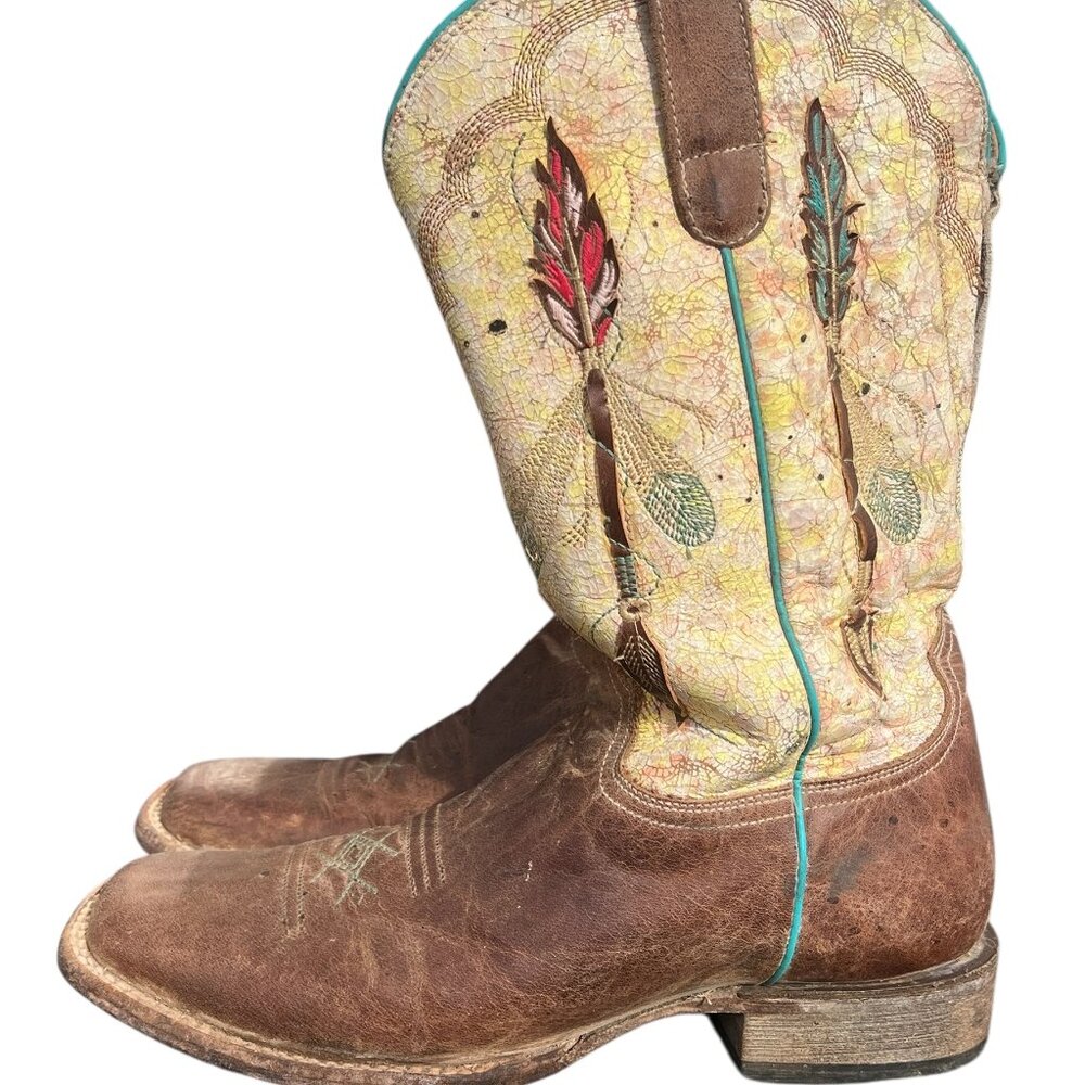 Roper Western Boots Women's Size 7.5 US Arrow Feather Embriodered Tan Leather Th - Picture 4 of 12